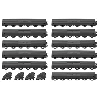 Transition Edge Kit, 11-Piece, Durable PP Interlocking Modular Garage Floor Edging, Easy Installation, Edge Protection for Wet Area Restaurant, Only Compatible with  Drainage Mats, Black