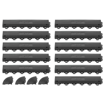 Transition Edge Kit, 11-Piece, Durable PP Interlocking Modular Garage Floor Edging, Easy Installation, Edge Protection for Wet Area Restaurant, Only Compatible with  Drainage Mats, Black
