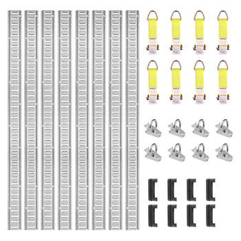 E Track Tie-Down Rail Kit, 24PCS 5' E-Tracks Set Includes 8 Steel Rails & 8 O-Ring Anchors & 8 Tie-Offs with D-Ring, Versatile Securing Accessories for Cargo Motorcycles Bikes, 2000 lbs Load