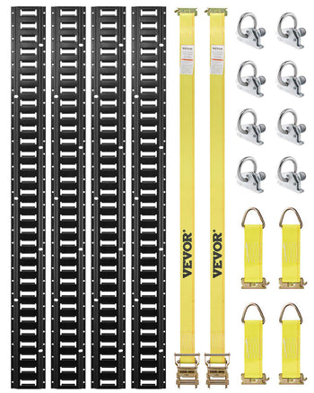 E Track Tie-Down Rail Kit, 18PCS 5' E-Tracks Set Includes 4 Steel Rails & 8 O-Ring Anchors & 4 Tie-Offs with D-Ring & 2 Ratchet Straps, Securing Accessories for Cargo Motorcycles Bikes, 2000 lbs