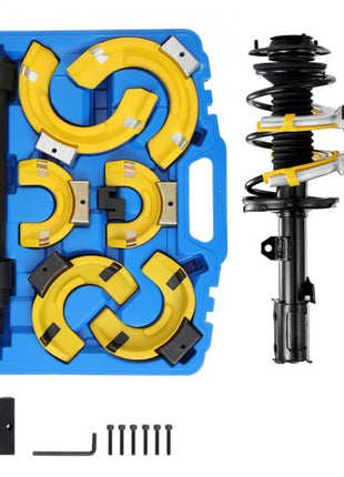 Strut Spring Compressor Set, Macpherson Strut Spring Compressor Kit, Interchangeable Fork Strut Coil Extractor Remover Tool, with Yellow Protective Sleeve and Carrying Case