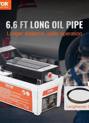 Air Hydraulic Pump, 10,000 PSI 1/2 Gal Reservoir, NPT 3/8" Oil Outlet, NPT 1/4" Inlet, 6.6 ft Pipe, Foot Actuated Hydraulic Pump Air Treadle for Auto Body Frame Machines and Pulling Post, Gray