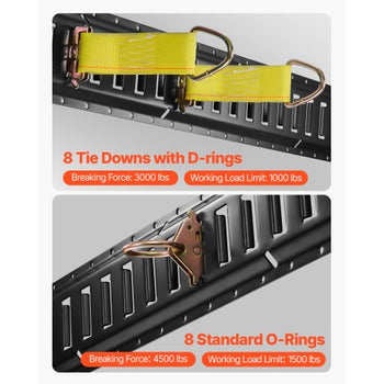 E Track Tie-Down Rail Kit, 30PCS 5FT E-Tracks Set Includes 4 Steel Rails & 2 Single Slot & 8 O Rings & 8 Tie-Offs with D-Ring & 8 End Caps, Securing Accessories for Cargo, Motorcycles, and Bikes