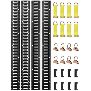 E Track Tie-Down Rail Kit, 30PCS 5FT E-Tracks Set Includes 4 Steel Rails & 2 Single Slot & 8 O Rings & 8 Tie-Offs with D-Ring & 8 End Caps, Securing Accessories for Cargo, Motorcycles, and Bikes