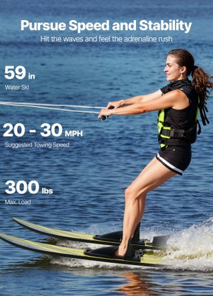59" Water Skis, Adult Water Ski with X-7 Adjustable Horseshoe Bindings & Padded Rear Toe Plate, High-gloss UV Coating Waterskis  Combo for Adults Up to 300 lbs
