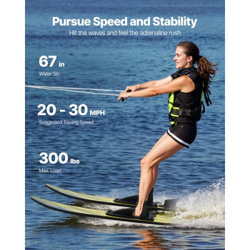 67" Water Skis, Adult Water Ski with X-9 Adjustable Horseshoe Bindings & Padded Rear Toe Plate, High-gloss UV Coating Waterskis Combo for Adults Up to 300 lbs