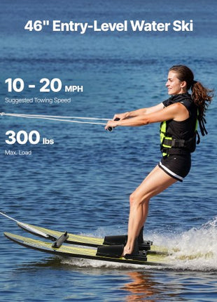 46" Water Skis, Kids Water Ski Trainers with X-7 Adjustable Bindings, Double-Handle Rope & Removable Stabilizing Bar, Training Waterskis Combo for Kids Youth Up to 300 lbs