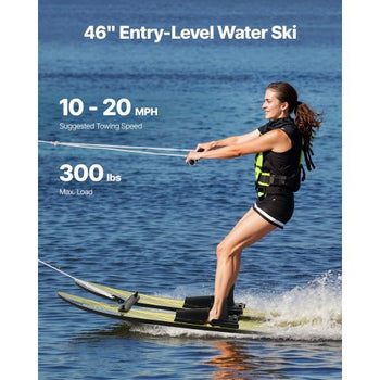 46" Water Skis, Kids Water Ski Trainers with X-7 Adjustable Bindings, Double-Handle Rope & Removable Stabilizing Bar, Training Waterskis Combo for Kids Youth Up to 300 lbs
