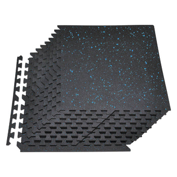 Puzzle Exercise Mat, 24 PCS Fitness Equipment Mats, 24 x 24 x 0.4 in, High-Density EVA Foam Mats Set, Interlocking Rubber Soft Tiles, Protective Floor Padding with Blue Dots for Home Gym Office