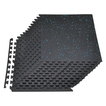Puzzle Exercise Mat, 24 PCS Fitness Equipment Mats, 24 x 24 x 0.56 in, High-Density EVA Foam Mat Set, Interlocking Rubber Soft Tiles, Protective Floor Padding with Blue Dots for Home Gym Office