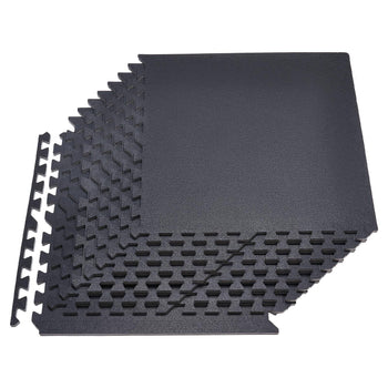 Puzzle Exercise Mat, 12 PCS Fitness Equipment Mats, 24 x 24 x 0.56 in, High-Density EVA Foam Gym Mats Set, Interlocking Rubber Soft Tiles, Protective Floor Padding for Home, Gym, Office, Black