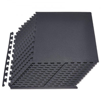 Puzzle Exercise Mat, 24 PCS Fitness Equipment Mats, 24 x 24 x 0.56 in, High-Density EVA Foam Gym Mats Set, Interlocking Rubber Soft Tiles, Protective Floor Padding for Home, Gym, Office, Black