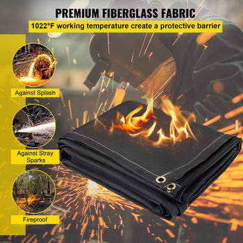 Fire Blankets, 2 Pack Welding Blankets, 8\' x 10\' Fire Suppression Blanket, 1022°F Flame Retardant Blanket, Black Fire Emergency Blankets, Fiberglass Fire Retardant Blanket with 12 Brass Gromme