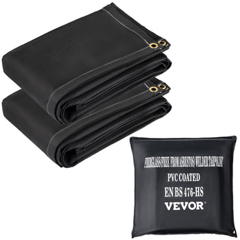 Fire Blankets, 2 Pack Welding Blankets, 8\' x 10\' Fire Suppression Blanket, 1022°F Flame Retardant Blanket, Black Fire Emergency Blankets, Fiberglass Fire Retardant Blanket with 12 Brass Gromme