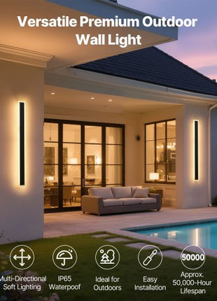Outdoor Wall Lights, 2 Pack, 31.5 Inch Long Strip Modern Exterior Wall Sconce Light Fixtures, 3000K Warm White, IP65 Waterproof Anti-Rust Outside Wall Mount Lighting, for House, Porch, Garage