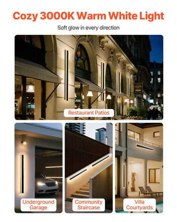 Outdoor Wall Lights, 2 Pack, 39.4 Inch Long Strip Modern Exterior Wall Sconce Light Fixtures, 3000K Warm White, IP65 Waterproof Anti-Rust Outside Wall Mount Lighting, for House, Porch, Garage
