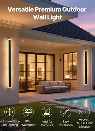Outdoor Wall Lights, 2 Pack, 59.1 Inch Long Strip Modern Exterior Wall Sconce Light Fixtures, 2700K-6000K, IP65 Waterproof Anti-Rust, Dimmable Outside Wall Mount Lighting, for House Porch Garage