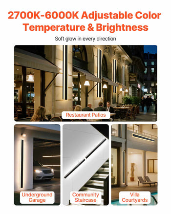 Outdoor Wall Lights, 2 Pack, 59.1 Inch Long Strip Modern Exterior Wall Sconce Light Fixtures, 2700K-6000K, IP65 Waterproof Anti-Rust, Dimmable Outside Wall Mount Lighting, for House Porch Garage