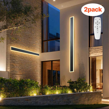 Outdoor Wall Lights, 2 Pack, 59.1 Inch Long Strip Modern Exterior Wall Sconce Light Fixtures, 2700K-6000K, IP65 Waterproof Anti-Rust, Dimmable Outside Wall Mount Lighting, for House Porch Garage