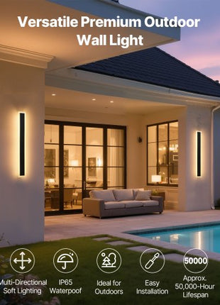 Outdoor Wall Lights, 2 Pack, 23.6 Inch Long Strip Modern Exterior Wall Sconce Light Fixtures, 2700K-6000K, IP65 Waterproof Anti-Rust, Dimmable Outside Wall Mount Lighting, for House Porch Garage