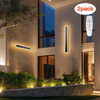 Outdoor Wall Lights, 2 Pack, 23.6 Inch Long Strip Modern Exterior Wall Sconce Light Fixtures, 2700K-6000K, IP65 Waterproof Anti-Rust, Dimmable Outside Wall Mount Lighting, for House Porch Garage