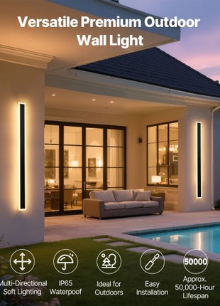 Outdoor Wall Lights, 2 Pack, 39.4 Inch Long Strip Modern Exterior Wall Sconce Light Fixtures, 2700K-6000K, IP65 Waterproof Anti-Rust, Dimmable Outside Wall Mount Lighting, for House Porch Garage