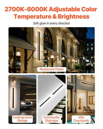 Outdoor Wall Lights, 2 Pack, 39.4 Inch Long Strip Modern Exterior Wall Sconce Light Fixtures, 2700K-6000K, IP65 Waterproof Anti-Rust, Dimmable Outside Wall Mount Lighting, for House Porch Garage
