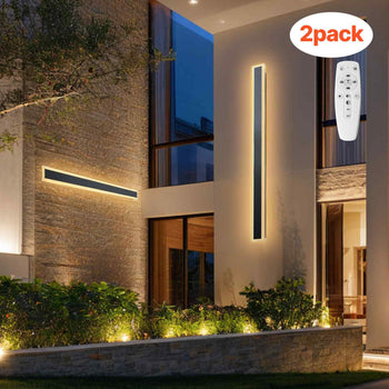 Outdoor Wall Lights, 2 Pack, 47.2 Inch Long Strip Modern Exterior Wall Sconce Light Fixtures, 2700K-6000K, IP65 Waterproof Anti-Rust, Dimmable Outside Wall Mount Lighting, for House Porch Garage
