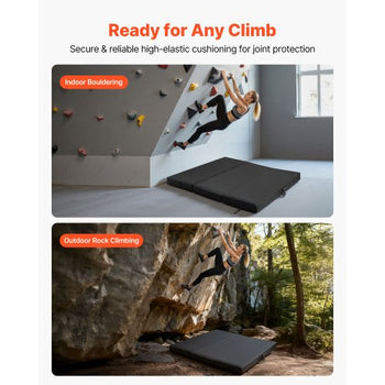 Bouldering Crash Pad, Tri-Fold Rock Climbing Crash Pad with Adjustable Backpack Straps and Handle, Foldable Lightweight for Indoor Bouldering & Outdoor Climbing, Folded Size 48" x 22.2" x 15"