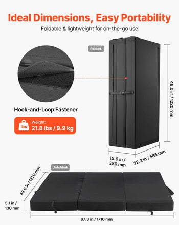 Bouldering Crash Pad, Tri-Fold Rock Climbing Crash Pad with Adjustable Backpack Straps and Handle, Foldable Lightweight for Indoor Bouldering & Outdoor Climbing, Folded Size 48" x 22.2" x 15"