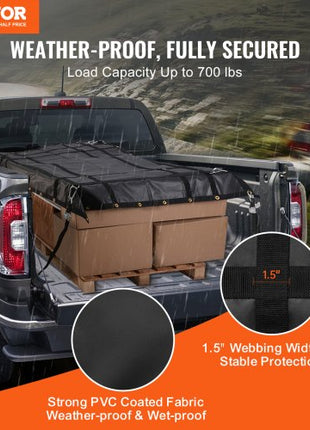 Cargo Net, 72 in x 57 in, Heavy Duty Truck Cargo Net for Truck Bed, 4 Adjustable Straps with Carabiners and Rubber Coated Hooks, Durable, Suitable for Pickup, Jeep, Truck, SUV, Boat (Black)