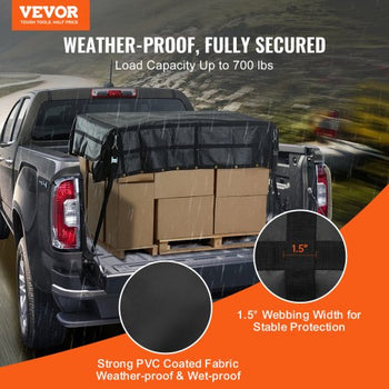 Cargo Net, 96 in x 81 in, Heavy Duty Truck Cargo Net for Truck Bed, 4 Adjustable Straps with Carabiners and Rubber Coated Hooks, Durable, Suitable for Pickup, Jeep, Truck, SUV, Boat (Black)