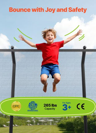 Outdoor Trampoline, 8 x 14FT Rectangle Trampoline, ASTM Approved  Recreational Trampolines with Enclosure Net, Max 265 lbs Weight Capacity, Anti-Rust Rectangular Trampolines for Kids & Adults