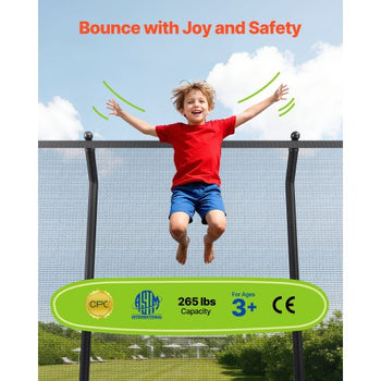 Outdoor Trampoline, 8 x 14FT Rectangle Trampoline, ASTM Approved  Recreational Trampolines with Enclosure Net, Max 265 lbs Weight Capacity, Anti-Rust Rectangular Trampolines for Kids & Adults