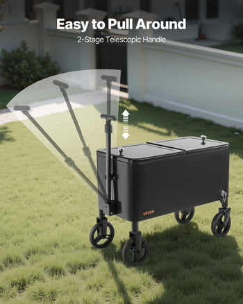 80 Quart Rolling Ice Chest Cart, with 2-Stage Telescopic Pull Handle and 2 Swivel Casters, Portable Table Beach Patio Party Bar Cold Drink Beverage, Outdoor Park Cart on Wheels, Black