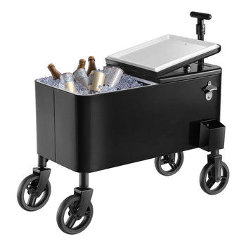 80 Quart Rolling Ice Chest Cart, with 2-Stage Telescopic Pull Handle and 2 Swivel Casters, Portable Table Beach Patio Party Bar Cold Drink Beverage, Outdoor Park Cart on Wheels, Black