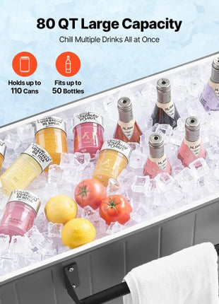 80QT Rolling Ice Chest, Holds up to 50 Bottles / 110 Cans, Portable Patio Party Bar Drink Cooler Cart with Bottom Shelf & Foldable Side Shelves, Beverage Pool with Swivel Wheels & Bottle Opener