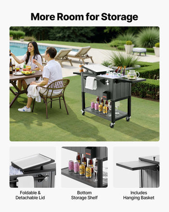80QT Rolling Ice Chest, Holds up to 50 Bottles / 110 Cans, Portable Patio Party Bar Drink Cooler Cart with Bottom Shelf & Foldable Side Shelves, Beverage Pool with Swivel Wheels & Bottle Opener