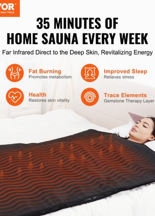 Sauna Blanket for Detoxification, Portable Far Infrared Sauna for Home, PU Sauna Bag w/  Therapy Stones & Carbon Fiber Heating, 1-6 Level Adjustable Temp 95-185?, 1-60 Minutes Timer, 75 x 35in