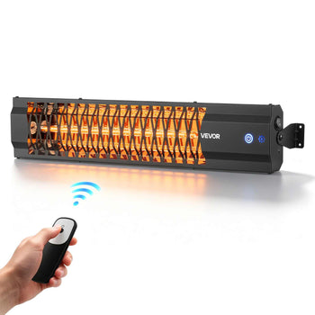 Infrared Heater 1500W Electric Space Heater for Outdoor Use Black, Remote, Panel & Side Switch Control, Cold-Rolled Steel, Easy Installation, Even Warmth for Patios, Backyards, Balconies