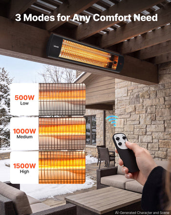 Infrared Heater 1500W Electric Space Heater 3 Heat Settings Black, with Remote Control for Outdoor Use, 24 Hours Timer, Premium Aluminum Alloy, Even Warmth for Patios, Backyards, and Balconies