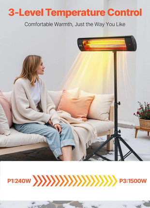 Infrared Heater, 1500W Electric Space Heater with Remote Control, LED Screen w/ 3 Speeds & Timer, Outdoor/Outdoor for Patio,Porch,Dining Room,Studio