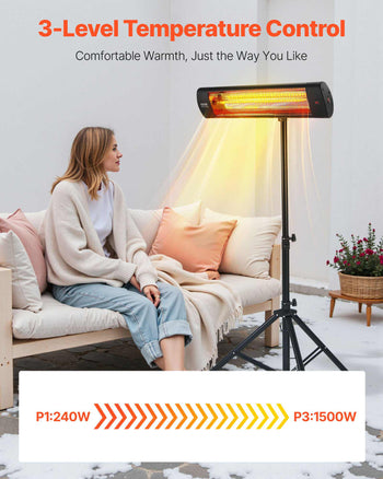 Infrared Heater, 1500W Electric Space Heater with Remote Control, LED Screen w/ 3 Speeds & Timer, Outdoor/Outdoor for Patio,Porch,Dining Room,Studio