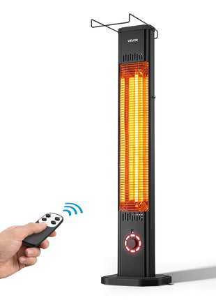 Infrared Heater 1500W Electric Space Heater 8 Heat Settings Black, with Remote Control for Outdoor Use, 8H Timer, Overheat Protection, Cold-Rolled Steel, for Patios, Backyards, and Balconies