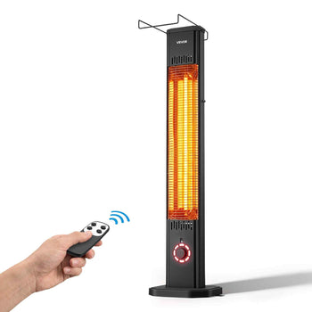 Infrared Heater 1500W Electric Space Heater 8 Heat Settings Black, with Remote Control for Outdoor Use, 8H Timer, Overheat Protection, Cold-Rolled Steel, for Patios, Backyards, and Balconies