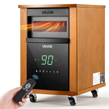 Infrared Heater 1500W Electric Space Heater with Remote Control, 3 Heat Settings, 12H Timer, Overheat Shutoff, Portable Wheels, Premium MDF, for Indoor Bedrooms, Offices, Studies, Light Wood