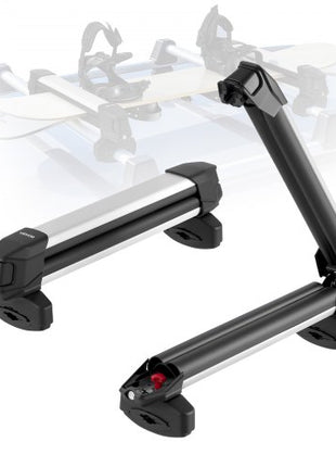 Ski & Snowboard Roof Rack, Carry up to 4 Pairs of Skis or 2 Snowboards, 2 PCS Aluminum Universal Car Roof Rack Top Holder with Lock & Rubber Padding, Carrier for Fishing Rod, Fit Most Crossbars