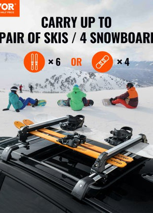 Ski and Snowboard Roof Rack, 31.7-Inch Universal Ski Rack for Car Roof Fit Most Crossbars, Carry up to 6 Pairs of Skis or 4 Snowboards, Aluminum Snowboard Ski Rack with Lock & Rubber Padding