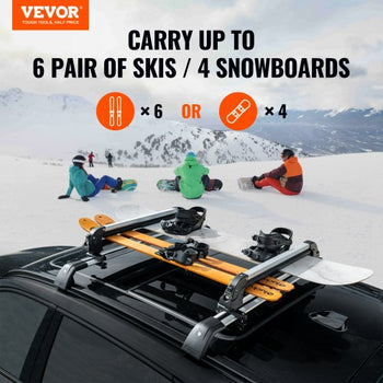 Ski and Snowboard Roof Rack, 31.7-Inch Universal Ski Rack for Car Roof Fit Most Crossbars, Carry up to 6 Pairs of Skis or 4 Snowboards, Aluminum Snowboard Ski Rack with Lock & Rubber Padding