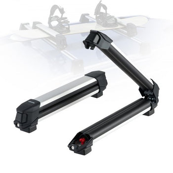 Ski & Snowboard Roof Rack, Carry up to 4 Pairs of Skis or 2 Snowboards, 2 PCS Aluminum Universal Car Roof Rack with Lock & Rubber Padding, Carrier for Fishing Rod, Fit Most Slotted Crossbars